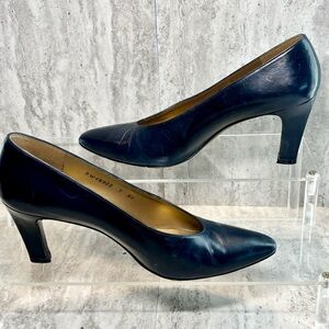 Stuart Weitzman Navy Blue Leather Heels Pumps Sz 7AA